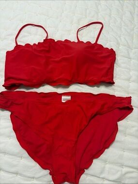 No Boundaries Bright Red Scalloped Bikini Set